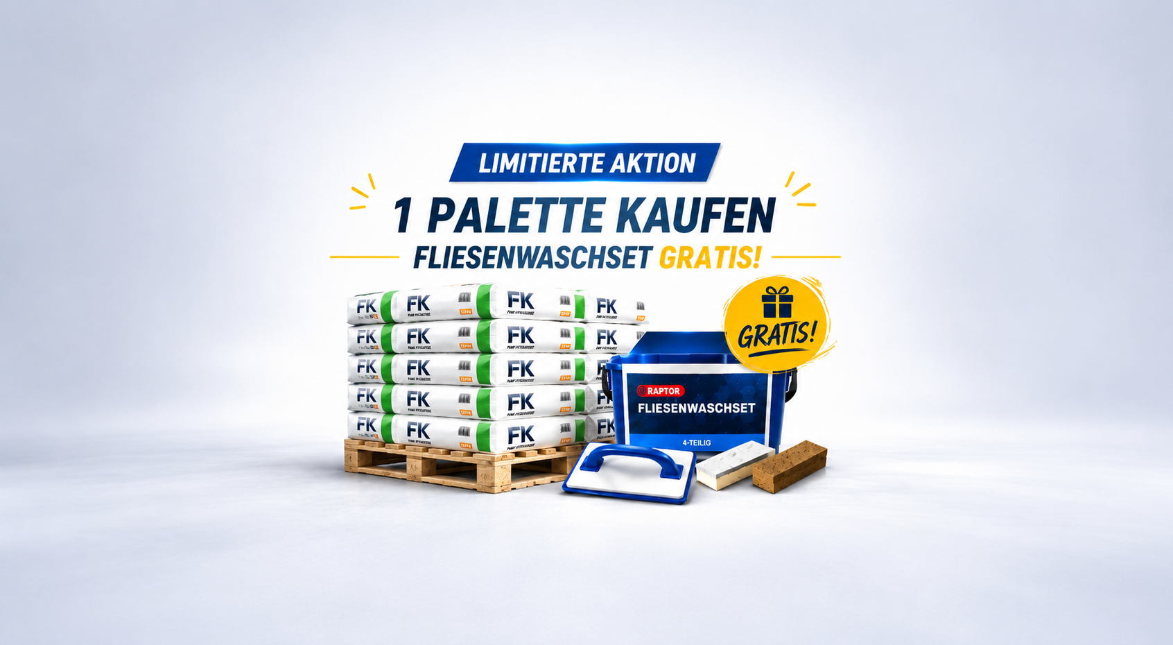 Palette Flexkleber mit gratis Fliesenwaschset – flexibler Fliesenkleber für Wand und Boden