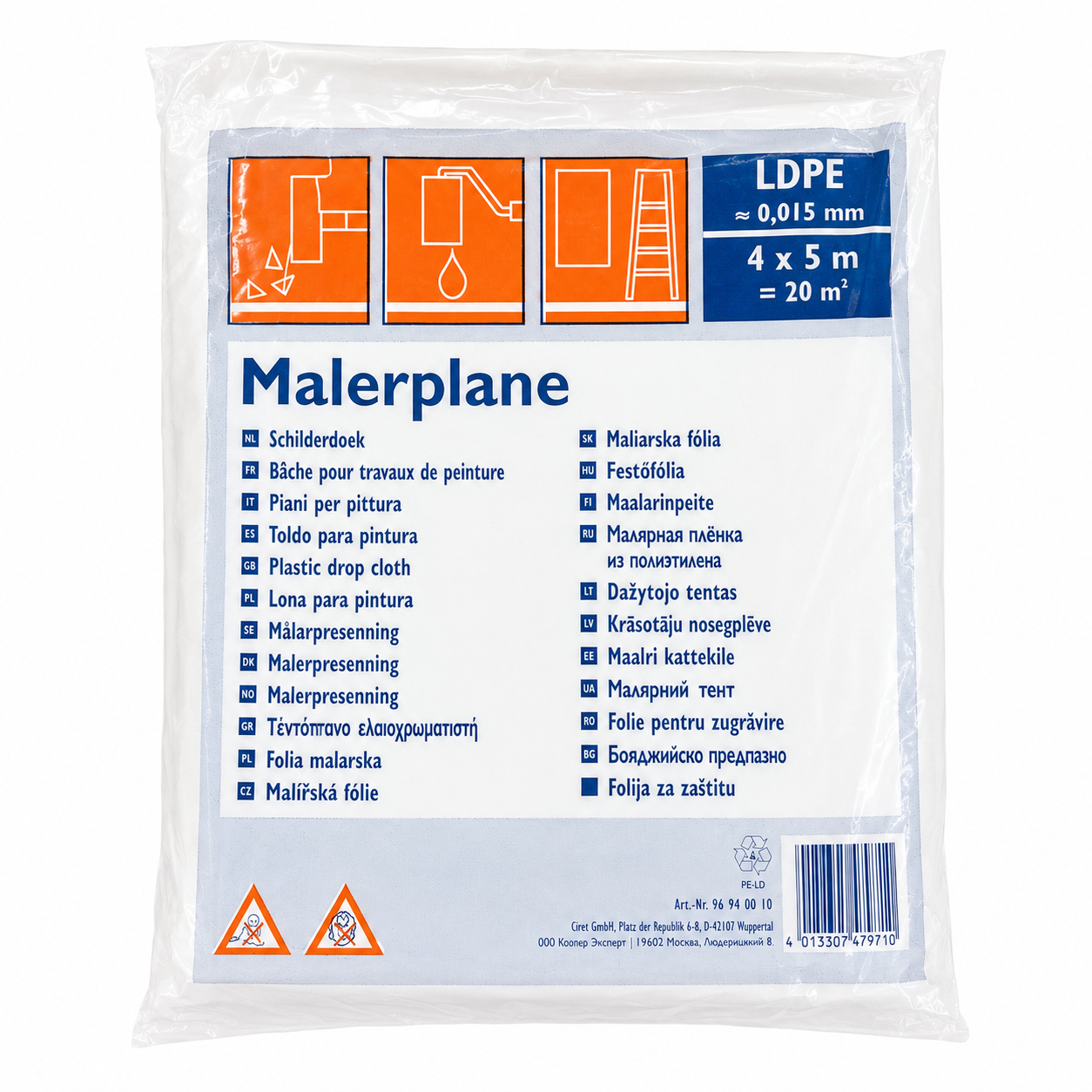 Malerplane LDPE 15 my 4x5 m transparent